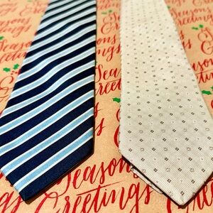 Zegna Classic Blue Striped and Cream Patterned Tie Set